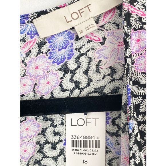 NWT Loft Floral Ruched Long Sleeve Midi Dress, Black Pink Blue - Size‎ 18 - Picture 9 of 10